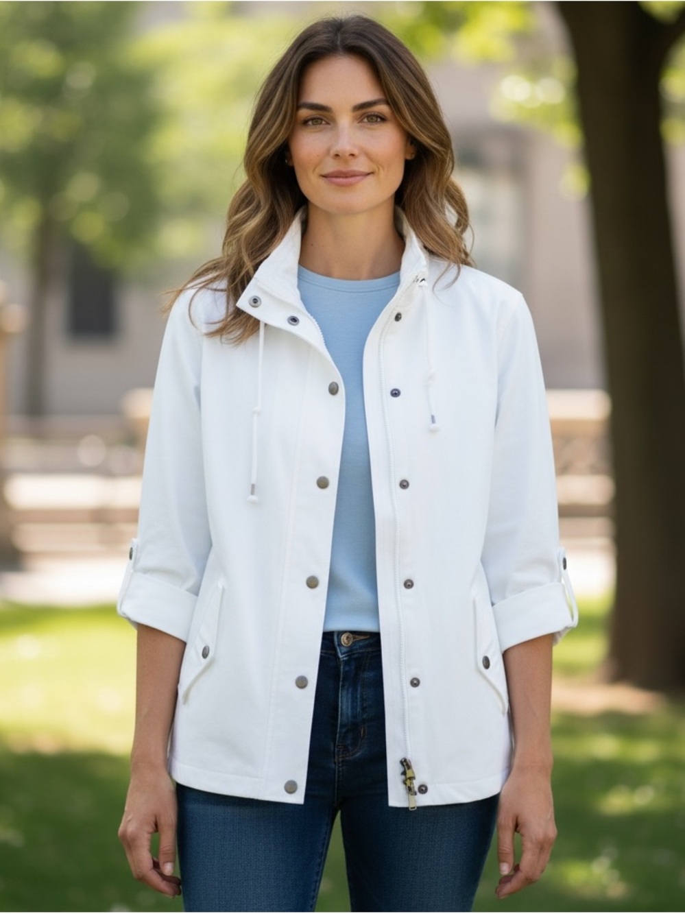 Chico's Weekends White Utility Jacket with Snap Front